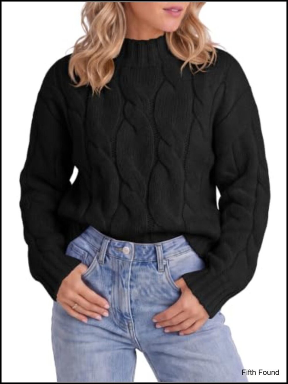 Womens Mock Neck Cable Knit Sweater Loose Fit Pullover Long Sleeve